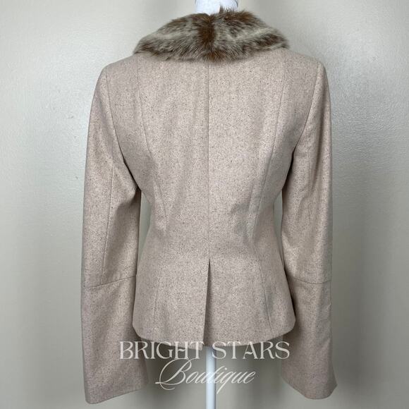 Vintage Rare Jacket Faux Fur Wool Collar ASO Rachel Green Friends Beige Classic - Picture 7 of 12